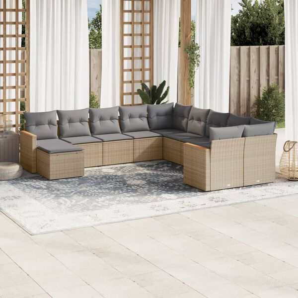 vidaXL Set de sof&aacute;s de jard&iacute;n 11pzas con cojines rat&aacute;n sint&eacute;tico beige