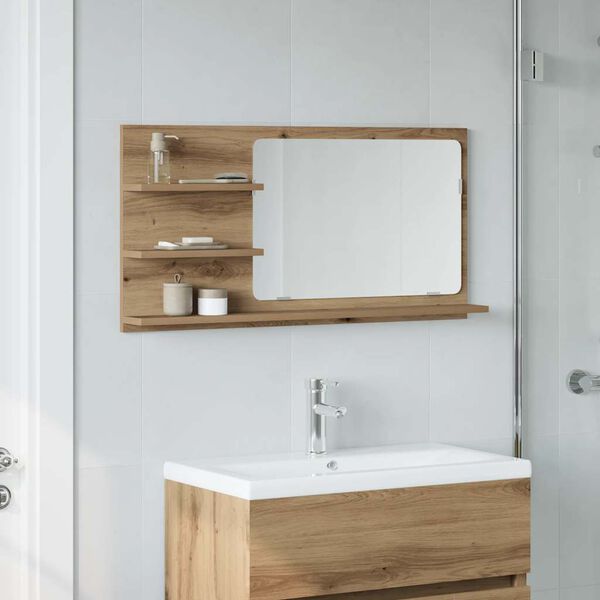 vidaXL Espejo mueble ba&ntilde;o madera ingenier&iacute;a roble artisan 90x11x45 cm