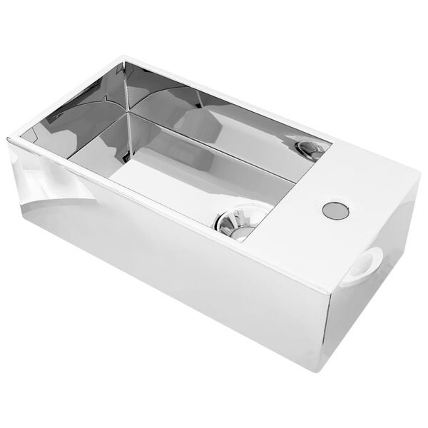 vidaXL Lavabo con rebosadero 49x25x15 cm cerámica plateado