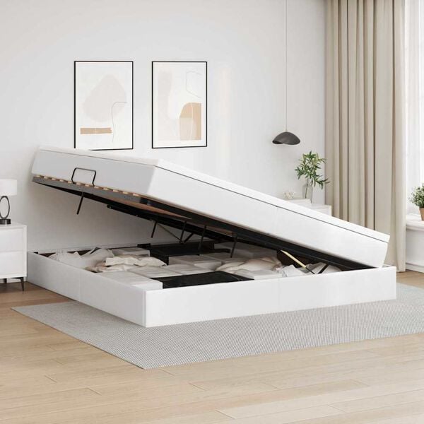 vidaXL Cama con almacenamiento y colch&oacute;n 200 x 200 cm Cuero sint&eacute;tico