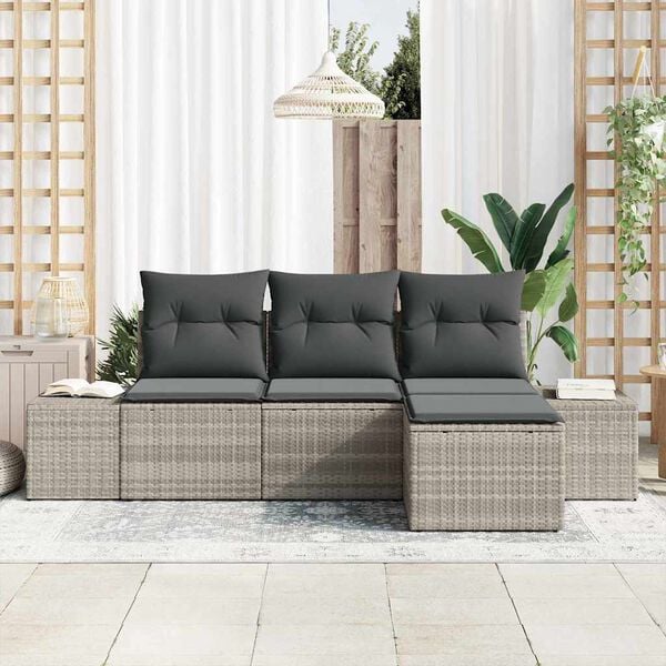 vidaXL Conjunto de sof&aacute; de jard&iacute;n 4 pcs Gris claro rat&aacute;n sint&eacute;tico