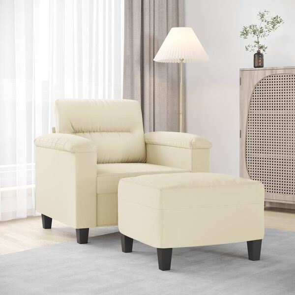 vidaXL Sill&oacute;n con taburete cuero sint&eacute;tico color crema 60 cm