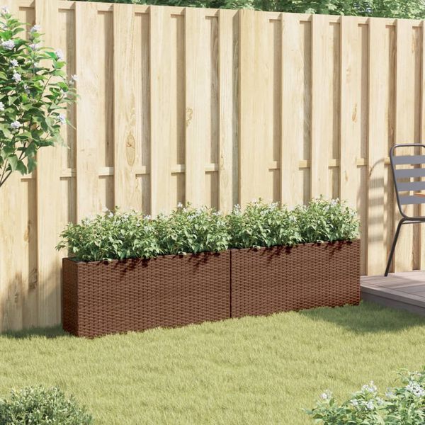 vidaXL Jardineras con 2 maceteros 2 uds rat&aacute;n PE marr&oacute;n 90x20x40 cm