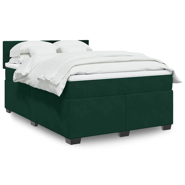 vidaXL Cama box spring con colch&oacute;n terciopelo verde oscuro 140x200 cm