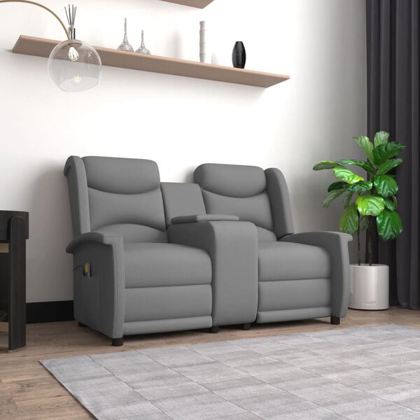 vidaXL Sill&oacute;n de masaje reclinable 2 plazas con portavasos gris claro