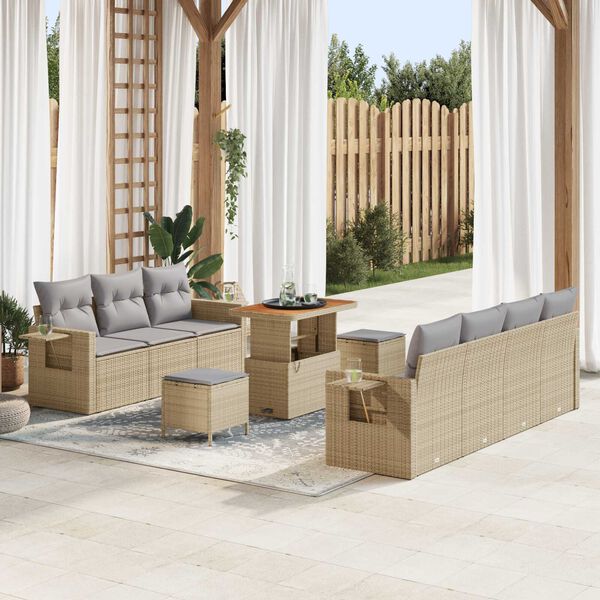 vidaXL Conjunto de sof&aacute; de jard&iacute;n con coj&iacute;n 10 pcs beige y gris claro