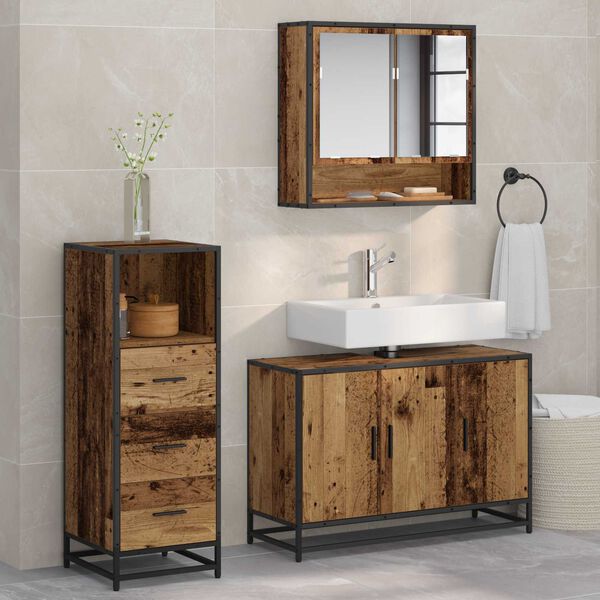 vidaXL Juego de muebles de ba&ntilde;o con caj&oacute;n 3 pcs Madera envejecida