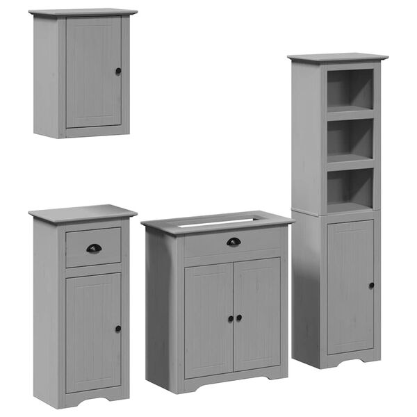 vidaXL Juego de muebles de ba&ntilde;o BODO 4 pzas madera maciza pino gris