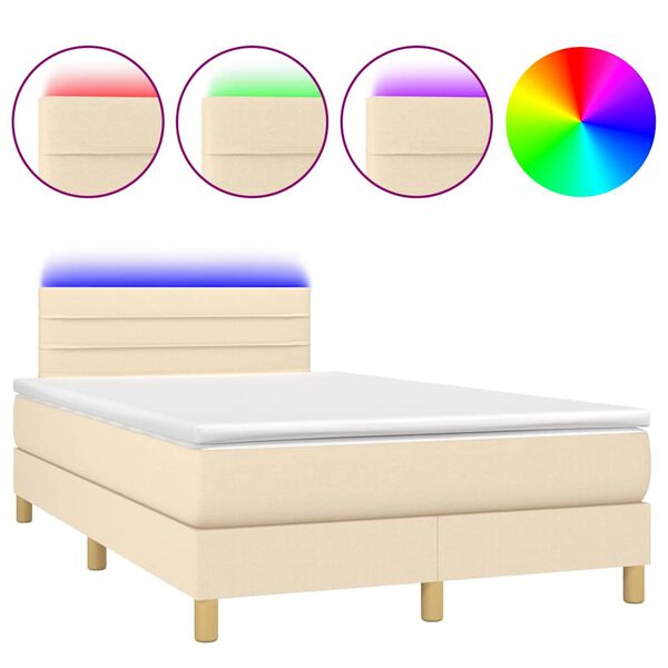 vidaXL Cama box spring con colch&oacute;n y luces LED tela crema 120x190 cm