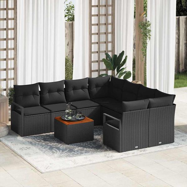 vidaXL Conjunto de sofás de jardín 9 pcs Negro ratán sintético