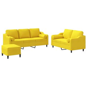 vidaXL Juego de sof&aacute;s con cojines 3 piezas tela amarillo claro