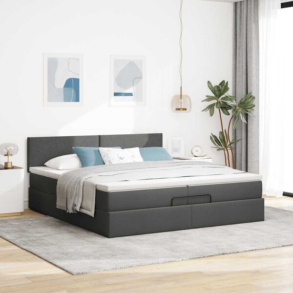 vidaXL Estructura de cama otomana con colch&oacute;n gris oscuro 200x200 cm