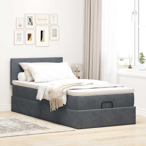 vidaXL Estructura cama otomana colch&oacute;n terciopelo gris oscuro