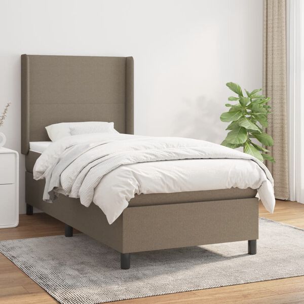 vidaXL Cama box spring con colch&oacute;n tela gris taupe 90x200 cm