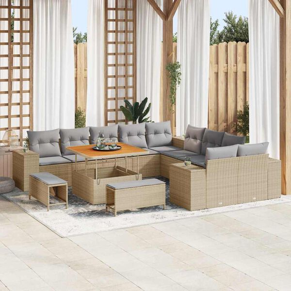 vidaXL Conjunto de sof&aacute; de jard&iacute;n con coj&iacute;n 13 pcs Beige y Gris Claro