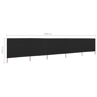 vidaXL Paravientos de 5 paneles tela negro 600x120 cm
