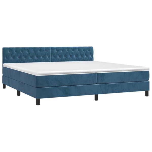 vidaXL Cama box spring colch&oacute;n y LED terciopelo azul oscuro 200x200 cm