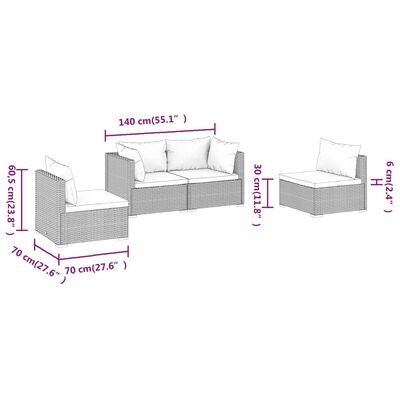 vidaXL Set de muebles de jardín 4 pzas y cojines ratán sintético negro