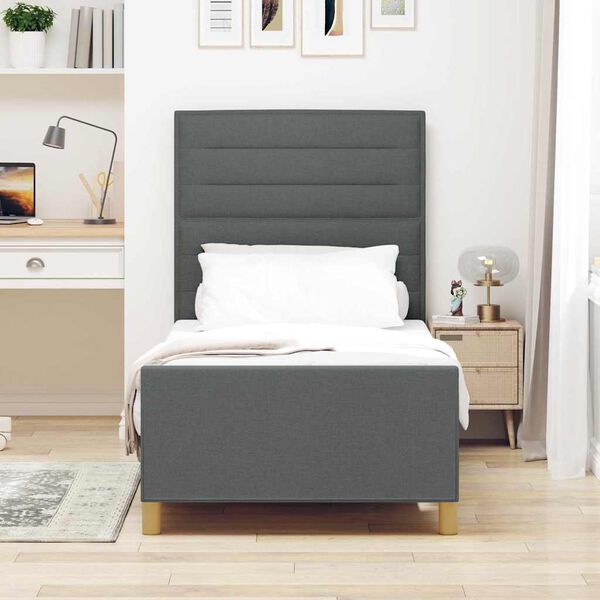 vidaXL Estructura de cama con cabecera Gris oscuro 100 x 200 cm tela