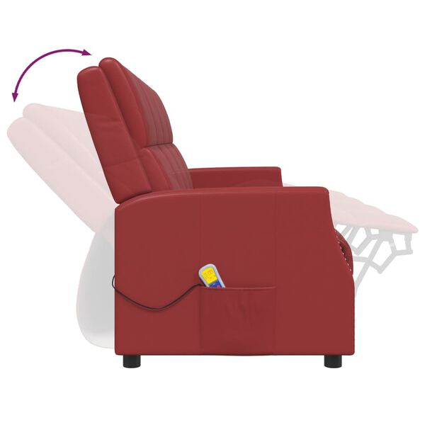 vidaXL Sillón reclinable de masaje 4 plazas cuero sintético rojo tinto
