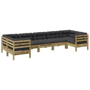vidaXL Set de sof&aacute;s jard&iacute;n 7 pzas con cojines madera pino impregnada