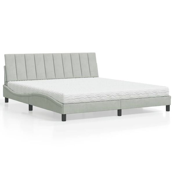vidaXL Cama con colch&oacute;n Hanko terciopelo gris claro 180x200 cm