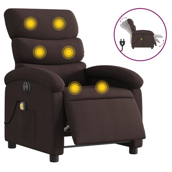 vidaXL Sillón reclinable de masaje eléctrico tela marrón oscuro