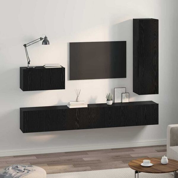 vidaXL Conjunto de mueble de TV 4 pcs Roble Negro Madera de ingeniería