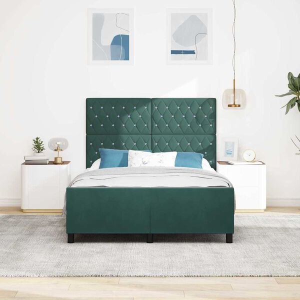 vidaXL Cama tipo Box Spring Verde oscuro 140 x 190 cm Terciopelo
