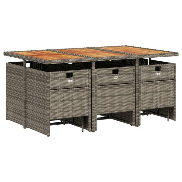 vidaXL Set de comedor de jard&iacute;n 11 pzas y cojines rat&aacute;n sint&eacute;tico gris