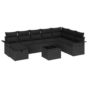 vidaXL Conjunto de sof&aacute; de jard&iacute;n con coj&iacute;n 9 pcs Negro Polirat&aacute;n