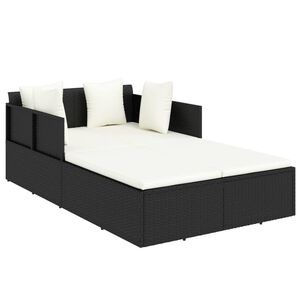 vidaXL Tumbona con cojines rat&aacute;n sint&eacute;tico negro 182x118x63 cm