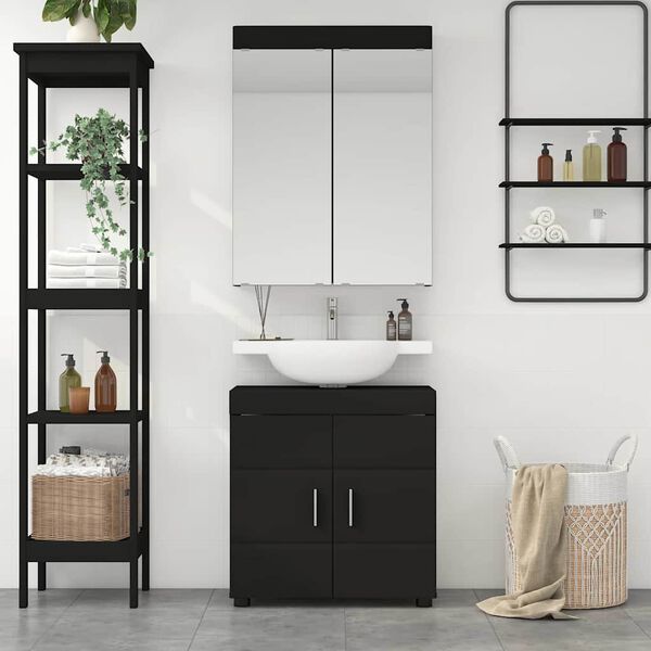 vidaXL Juego de muebles de ba&ntilde;o TULUM Negro Madera de ingenier&iacute;a