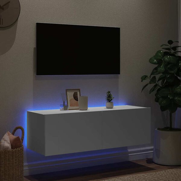 vidaXL Mueble de TV de pared con luces LED blanco 100x35x31 cm