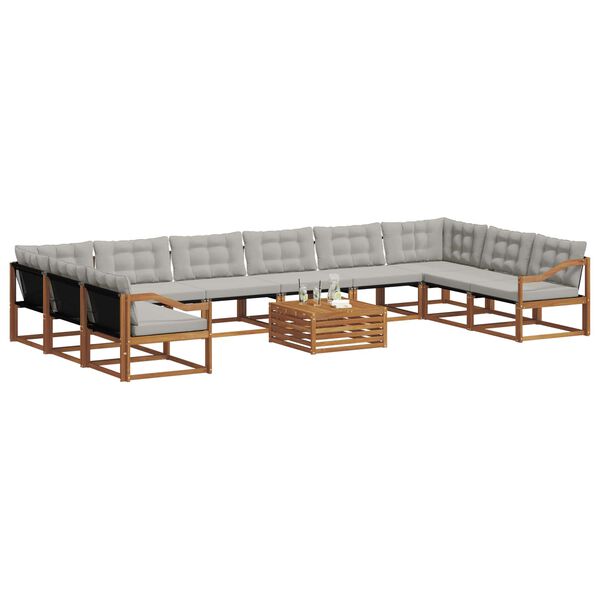vidaXL Conjunto de sof&aacute;s de exterior 11 pcs Gris Natural y Claro