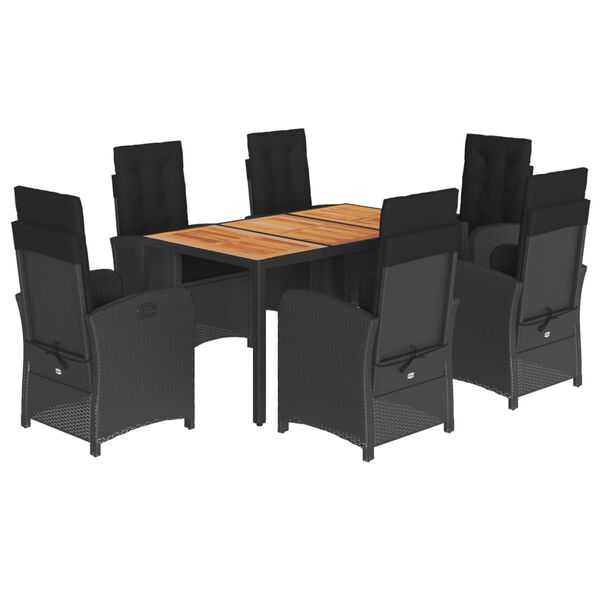 vidaXL Set de comedor de jard&iacute;n 7 pzas y cojines rat&aacute;n sint&eacute;tico negro