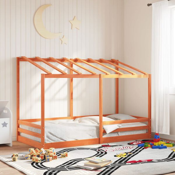 vidaXL Cama infantil con techo madera maciza pino marr&oacute;n 90x200 cm