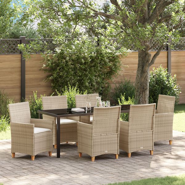 vidaXL Conjunto de Comedor de Jard&iacute;n 7 pcs Beige rat&aacute;n sint&eacute;tico