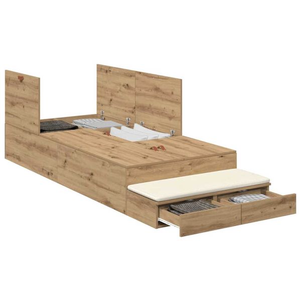vidaXL Cama con almacenamiento Roble artisan 236.5 x 90 x 31.5 cm