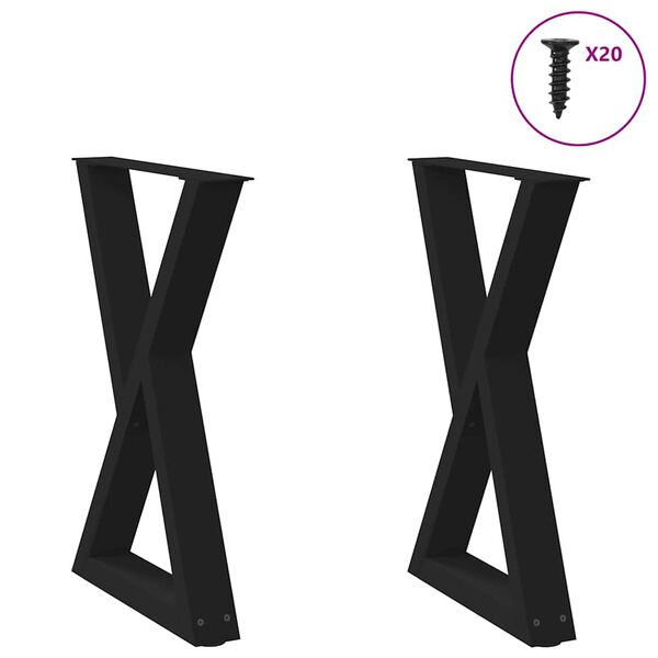 vidaXL Patas para mesa de comedor (2 unidades), color negro, 60 x 72-73,3 cm, acero