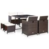 vidaXL Set comedor de jard&iacute;n 9 piezas y cojines rat&aacute;n sint&eacute;tico marr&oacute;n