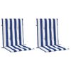 vidaXL Cojines silla de respaldo bajo 2 uds tela a rayas azul y blanco