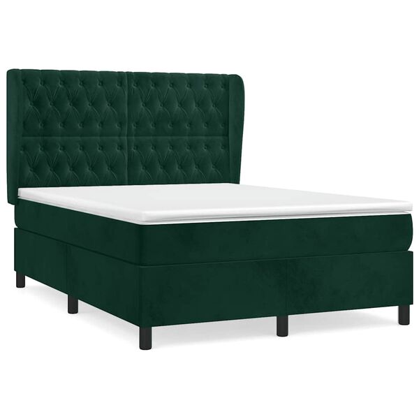 vidaXL Cama box spring con colch&oacute;n terciopelo verde oscuro 140x200 cm