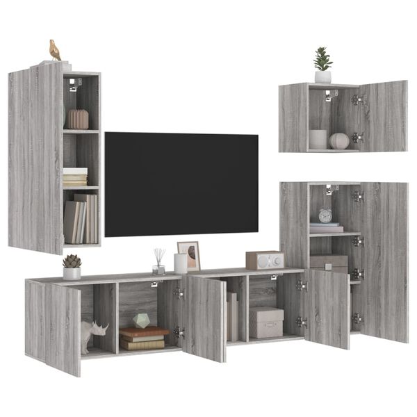 vidaXL Muebles de TV de pared 5 pzas madera de ingenier&iacute;a gris Sonoma
