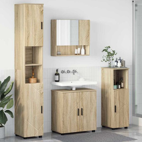 vidaXL Juego de muebles de ba&ntilde;o Montaje en la pared 4 pcs Roble Sonoma