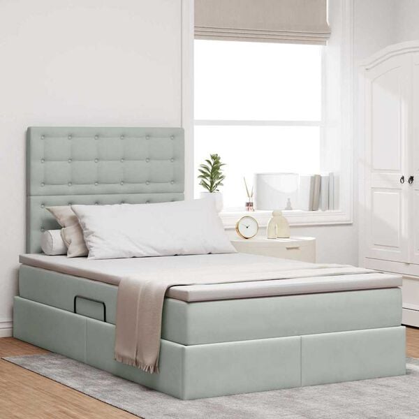vidaXL Cama con almacenamiento y colch&oacute;n Gris Claro 120 x 190 cm