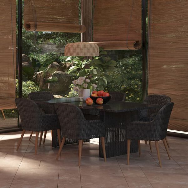 vidaXL Juego de comedor para jardín 7 piezas ratán sintético negro