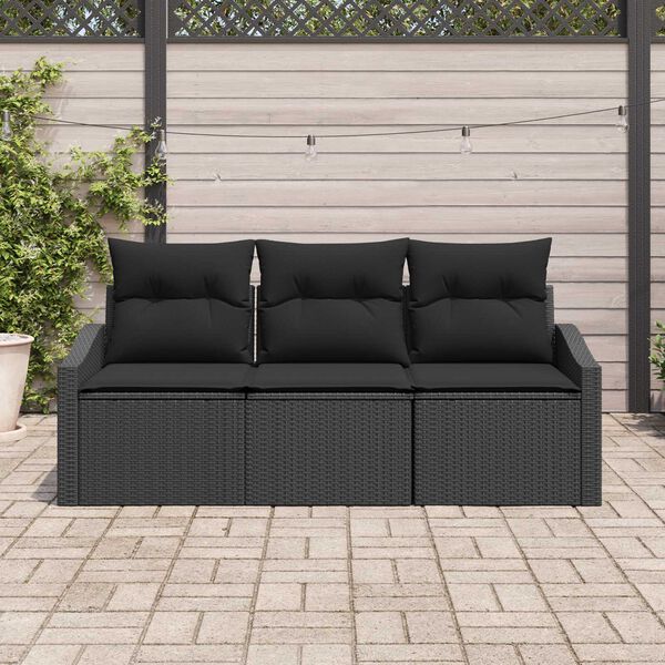 vidaXL Conjunto de sofás de jardín 3 pcs Negro ratán sintético