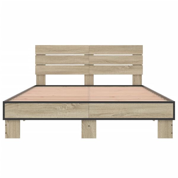 vidaXL Estructura cama madera ingeniería metal roble Sonoma 140x200 cm