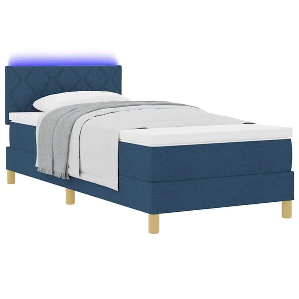 vidaXL Cama Box Spring LED con colch&oacute;n con LED Azul 90 x 190 cm tela